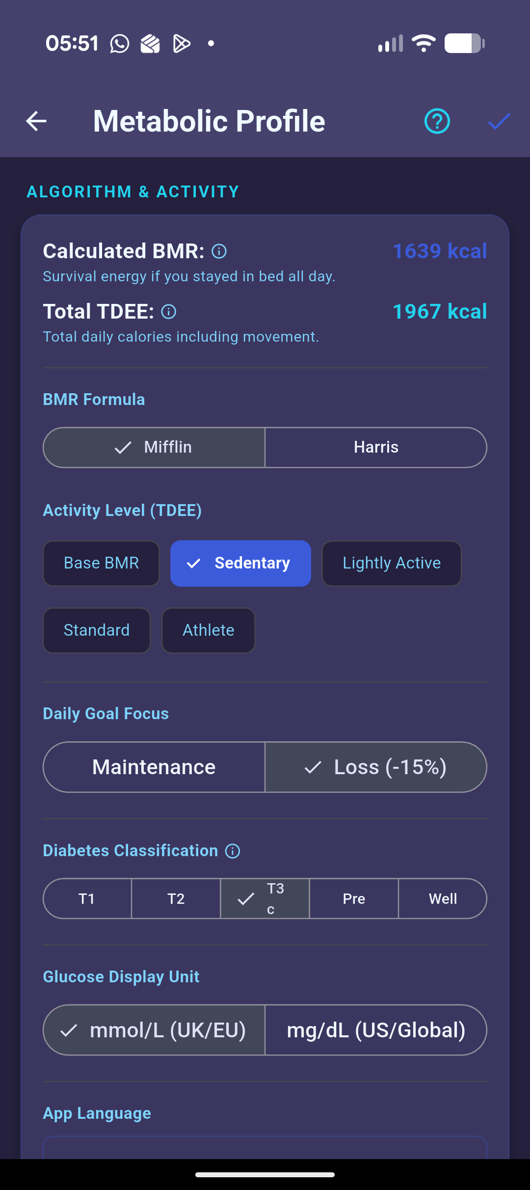 BMR Goals Screenshot